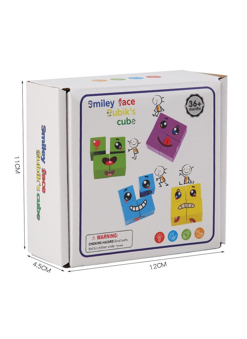 Generic Face Change Cube Building Blocks - Wooden Expressions Matching Block Puzzles, 3D Face Changing Rubik's Cubes, Parent-Child Montessori Toys, Multi-Player Blocks for Children  - Image 5
