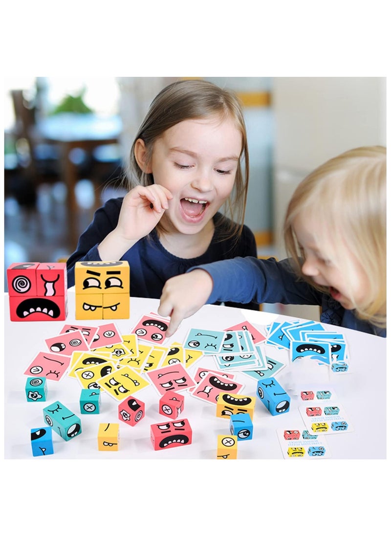 Generic Face Change Cube Building Blocks - Wooden Expressions Matching Block Puzzles, 3D Face Changing Rubik's Cubes, Parent-Child Montessori Toys, Multi-Player Blocks for Children  - Image 2