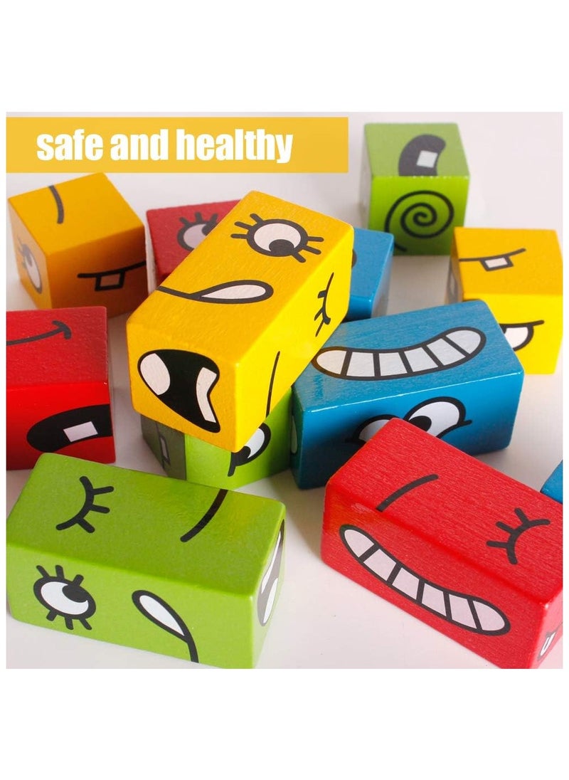 Generic - Face Change Cube Building Blocks - Wooden Expressions Matching Block Puzzles, 3D Face Changing Rubik's Cubes, Parent-Child Montessori Toys, Multi-Player Blocks for Children - Image 1