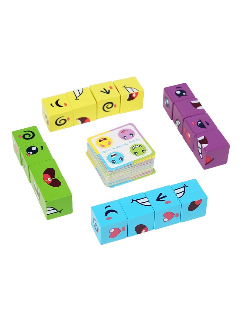 Generic Face Change Cube Building Blocks - Wooden Expressions Matching Block Puzzles, 3D Face Changing Rubik's Cubes, Parent-Child Montessori Toys, Multi-Player Blocks for Children  - Image 3