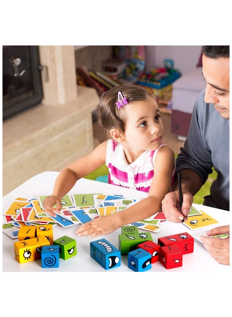 Generic - Face Change Cube Building Blocks - Wooden Expressions Matching Block Puzzles, 3D Face Changing Rubik's Cubes, Parent-Child Montessori Toys, Multi-Player Blocks for Children - Image 1