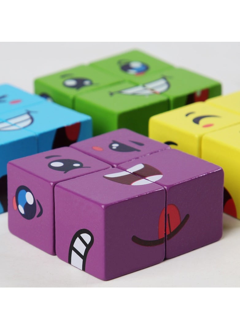 Generic Face Change Cube Building Blocks - Wooden Expressions Matching Block Puzzles, 3D Face Changing Rubik's Cubes, Parent-Child Montessori Toys, Multi-Player Blocks for Children  - Image 4