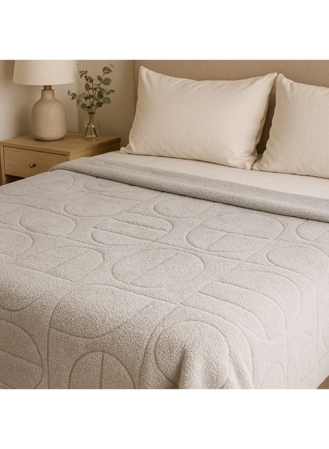 Jacquard Sherpa Blanket Double Flannel Fleece Reversible Blanket Warm and Plush Throw Blanket 200 x 220 cm Geometric Embossed Grey