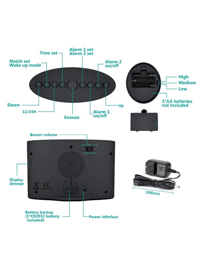 ANJANK - Extra Loud Alarm Clock With Wireless Bed Shaker Vibrating Dual Alarm For Heavy Sleepers Deaf And Hearing-Impaired Adjustable Volume Dimmer Wake Up Mode Usb Charger Port - Image 1