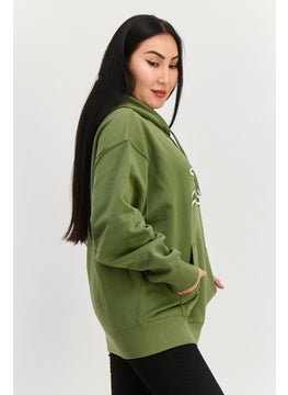 ESPRIT Women Brand Logo Long Sleeves Hoodie, Olive  - Image 2