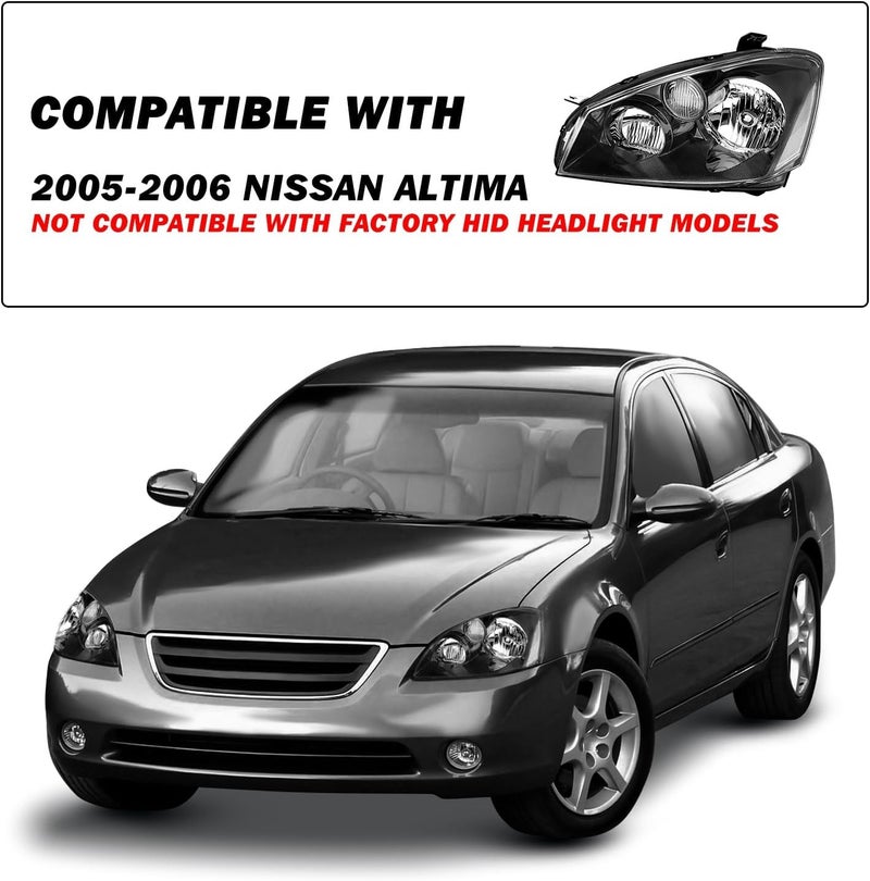 SOCKIR Headlight Assembly Pair for 2005-2006 Nissan Altima Sedan - Halogen Black Headlamp with Clear Reflector - Image 5