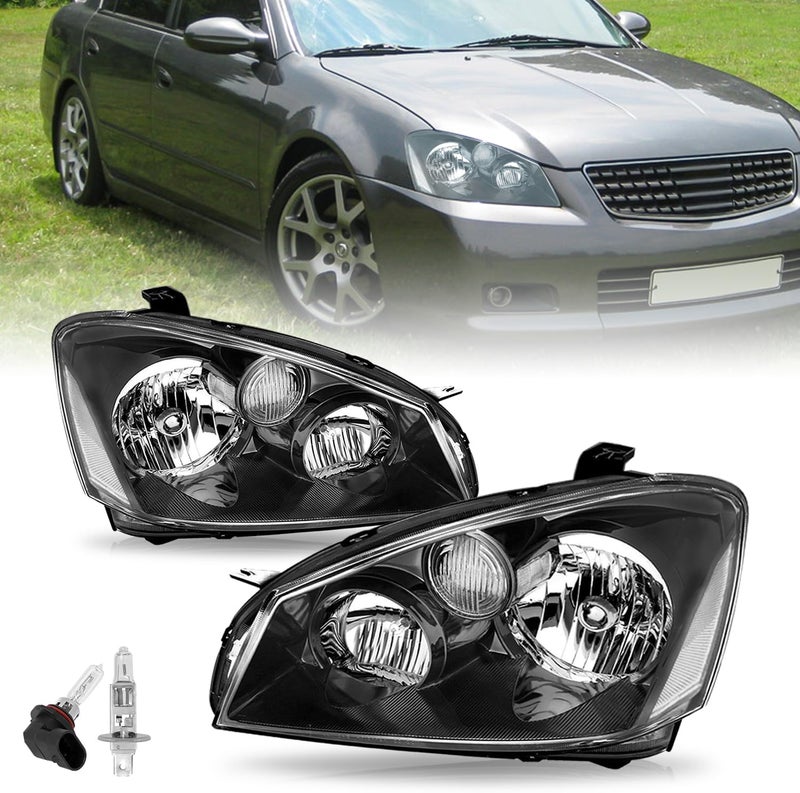 SOCKIR Headlight Assembly Pair for 2005-2006 Nissan Altima Sedan - Halogen Black Headlamp with Clear Reflector - Image 1