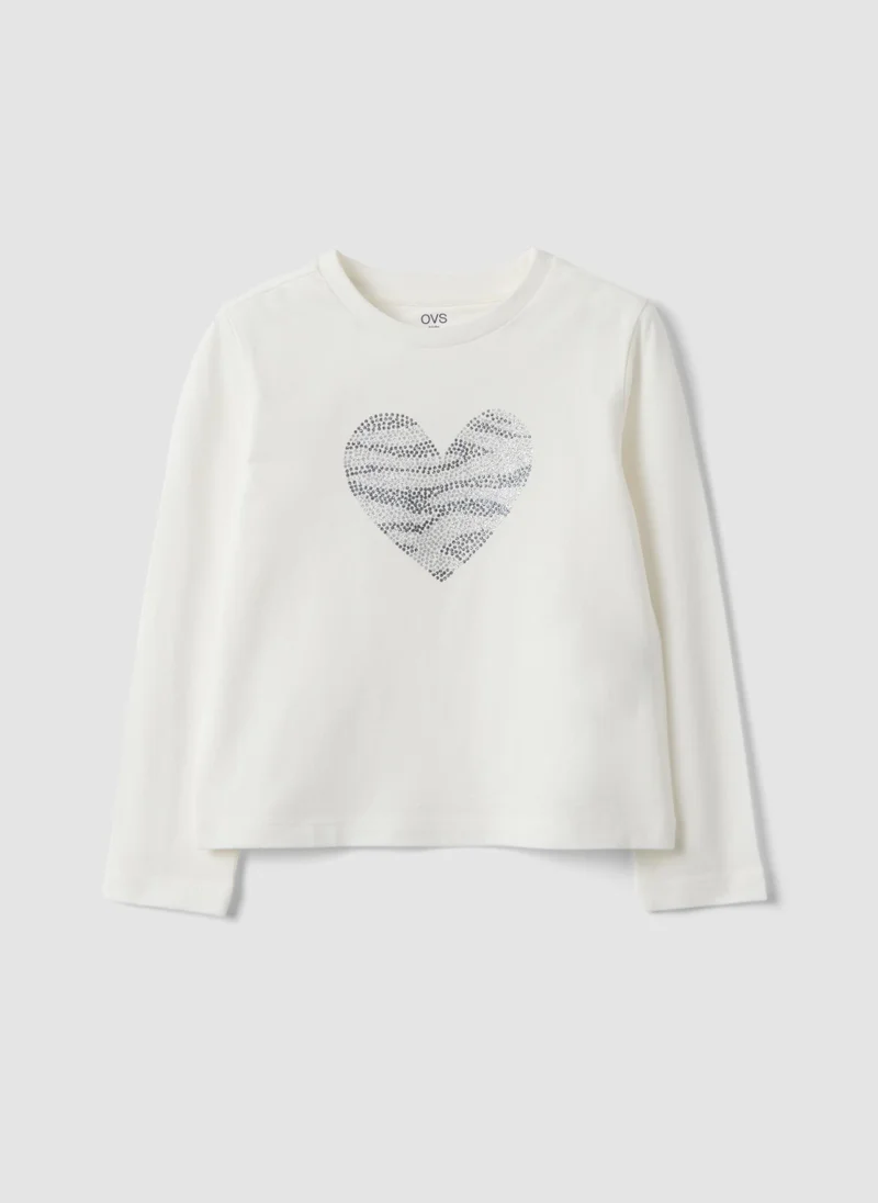 Ovs OVS White pure organic cotton girlsâ€™ T-shirt with heart print