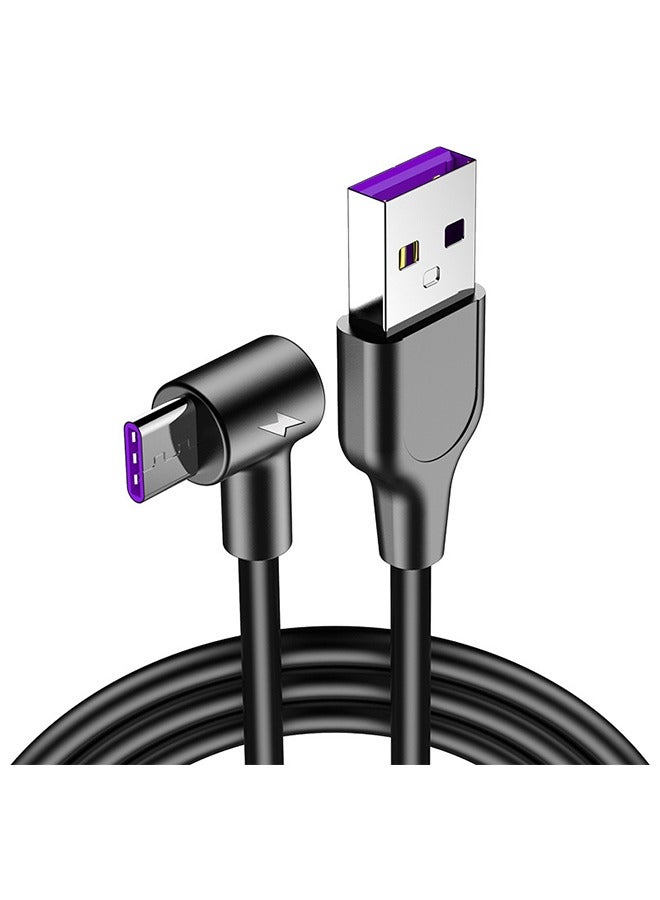 90 Degree USB C Charger Cable, 5A USB to Type C Charger 3.1 Fast Charger Charging Cable, Right Angle Data Sync Cable Compatible with Samsung Galaxy A9 A8 and All C Type Devices (Black, 2M) - Image 1