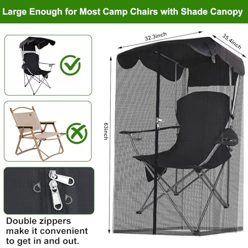 Emsiok 63" H Mosquito Net Cover for Canopy Chair, Bug Barrier Mosquitos Mesh Tent Black Chair Mosquito Netting with Zipper Opening 35"X32" Waterproof Roof for Fishing Camping Chairs Outdoors, Excluding Chair - Image 2