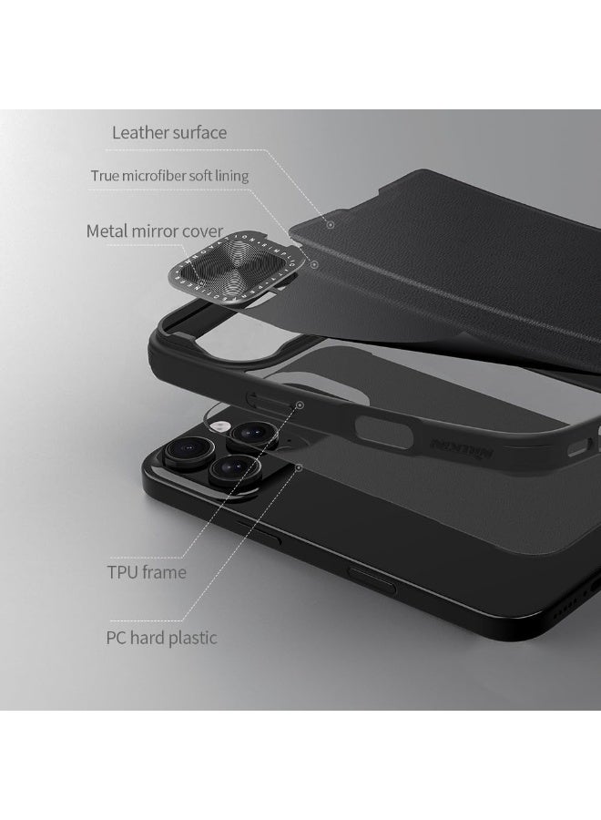 Nillkin Qin Prop Leather Series Cover Case Designed For Apple iPhone 16 Pro Max - Black - Image 1