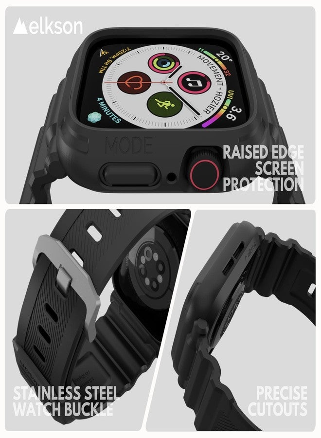 Elkson Designed for Apple Watch Series SE3 9/8/7/6/5/4 [45/44mm], Quattro Pro Series Rugged Military Grade Protective Bumper Case with Strap Bands for iWatch, Stealth Black - Image 5