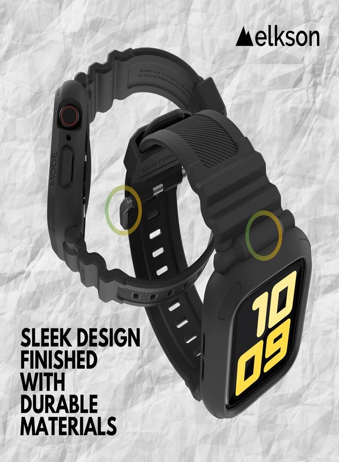 Elkson Designed for Apple Watch Series SE3 9/8/7/6/5/4 [45/44mm], Quattro Pro Series Rugged Military Grade Protective Bumper Case with Strap Bands for iWatch, Stealth Black - Image 2