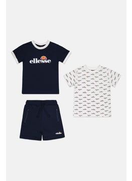 Kids Boy 3 Pcs Brand Logo Tee And Shorts Set, Navy