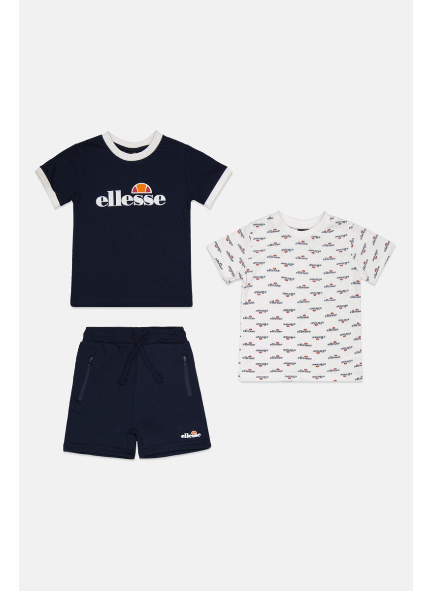 Ellesse - Kids Boy 3 Pcs Brand Logo Tee And Shorts Set, Navy - Image 1