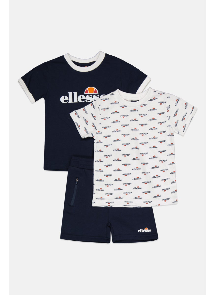 Ellesse - Kids Boy 3 Pcs Brand Logo Tee And Shorts Set, Navy - Image 1