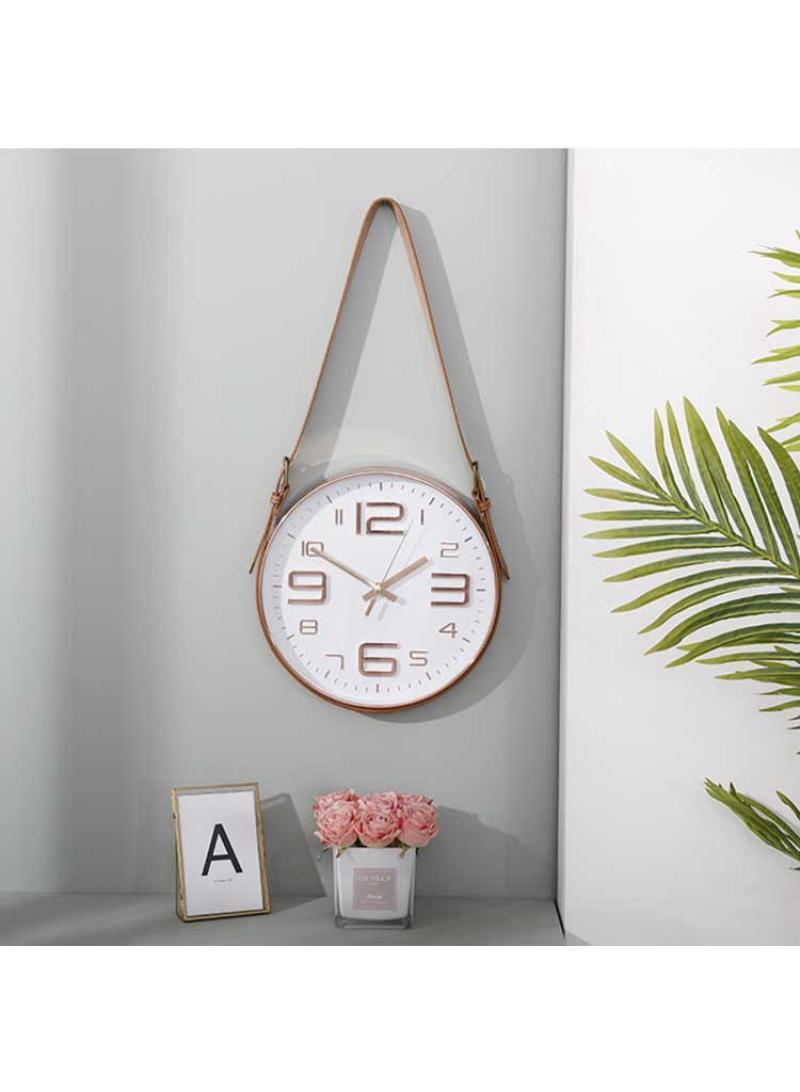 12 Inch Round Plastic Decorate Wall Clock with leather belt clock  - Image 1
