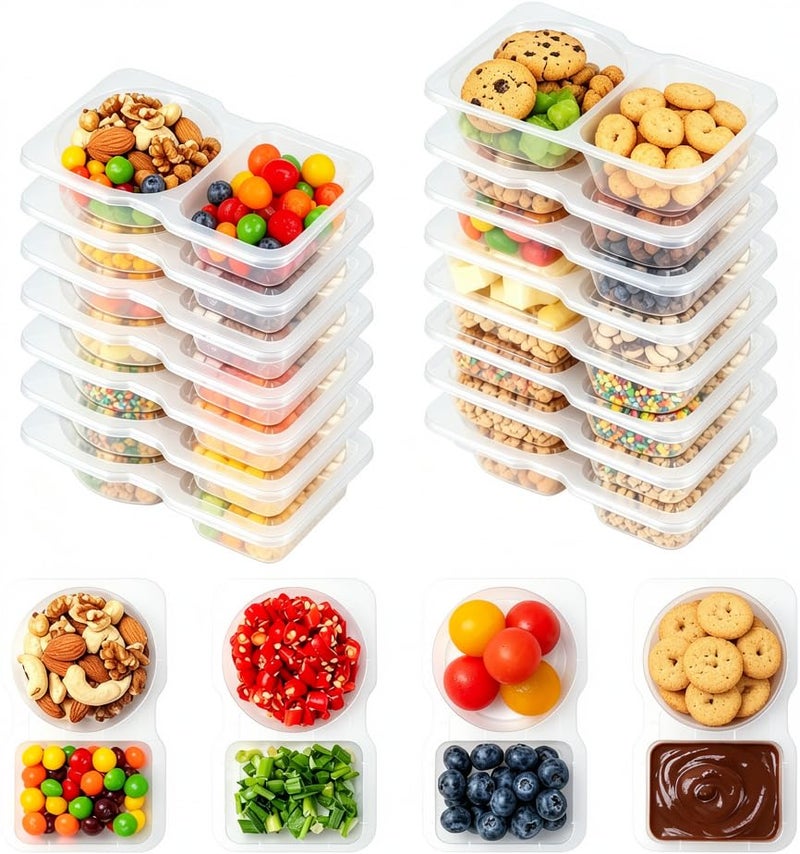 Husfunov 15 Set Reusable Snack Containers with Lids 2Compartment Snackle Box Container Portion Control for Kids Meal Prep Containers for Travel School - Image 1