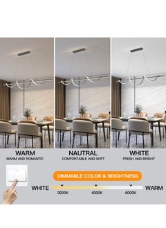 YATAI LIGHTING Modern LED Chandelier Dining Room Island, Wave Shape 120cm Long Grey Classic Chandelier Light for Kitchen and Dining Room Table, Acrylic Adjustable Color Temperature Chandelier Lamp  - Image 3