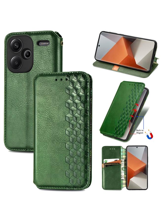 ForXiaomi Redmi Note 13 Pro+ Cubic Grid Pressed Magnetic Leather Phone Case