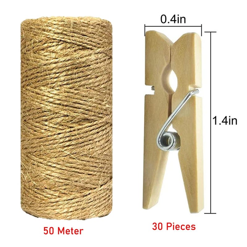 ecofynd 30 pcs Mini Natural Wood Pin for Photos Wooden Small Photo Clips Mini Close Pins for Pictures Display Artwork Little Baby Shower CS3002 30 Pieces Jute Rope Natural Clips - Image 3