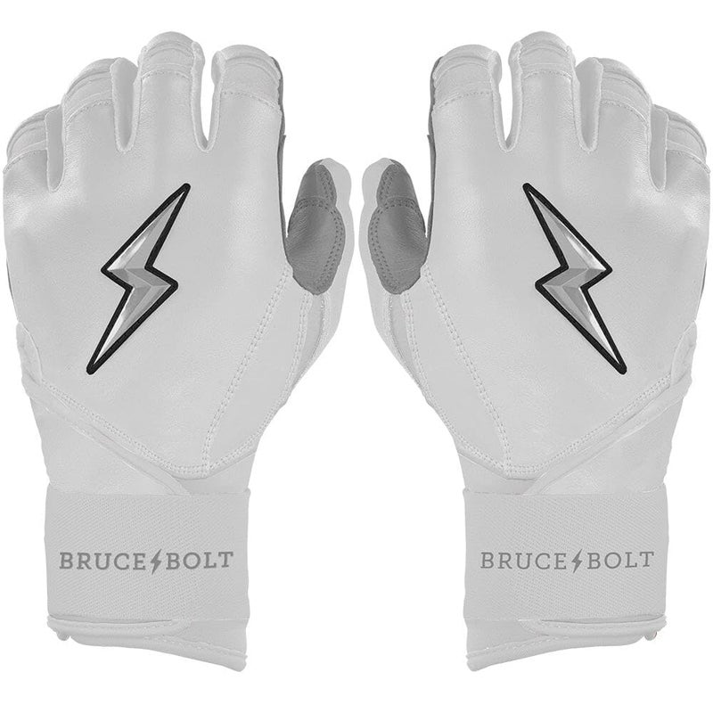 BRUCE BOLT Chrome Series Long Cuff White Batting Glove White Youth XLarge - Image 2