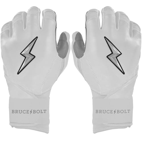 BRUCE BOLT Chrome Series Long Cuff White Batting Glove White Youth XLarge - Image 1