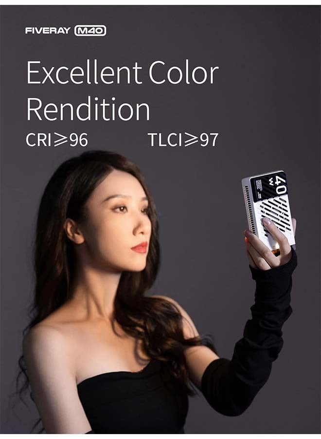 زيون إضاءة الفيديو ZHIYUN FIVERAY M40 [رسمية]، إضاءة كاميرا محمولة بقوة 40 واط، 14000 لوكس، CRI/TLCI 96+، 2700-6200 كيلفن، لوحة LED تزن 320 جرام، إعداد إضاءة لتصوير DSLR، لليوتيوب وتيك توك - Image 3