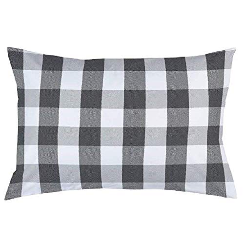 ATOOTFUSION 100% Recyclable Black Hosiery Gingham Plaid Cotton Bed Pillow – 16" x 26" | Medium Firm Support for Neck Alignment | Buffalo Check Multicolor Design (Set of 1) - Image 1