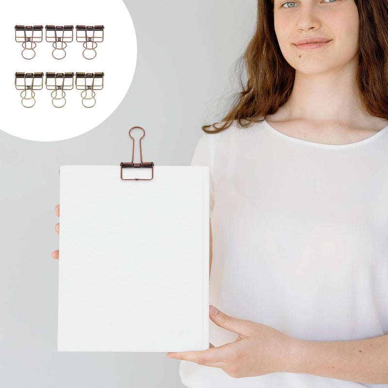 NUOBESTY Scrapbook Binder 6 Pcs Metal Wire Binder Clips Hollow Out Paper Binder Clip Invoice Bill Clamps Paper Organizer for Office School Accessories Files Documents Tickets Office Binders - Image 2