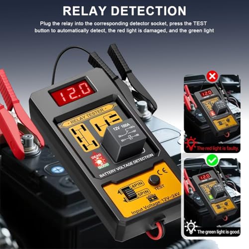 STHIRA® 12V/24V Car Battery Tester 4/5-Pin Relay Tester with LED Indicator Battery Troubleshooting Device Battery Analyzer Universal Vehicle Battery Tester for Motorcycle, Car, Trucks, Boat, RV - Image 4