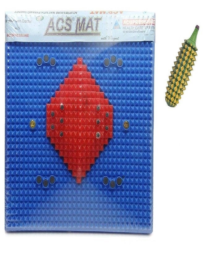ACS MAT Acupressure Reflexology Magnetic Pyramidal Therapy Foot Mat with Hand Roller Pain Relief (Multicolor - Image 1