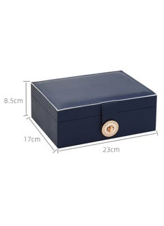 WAOKN Large-capacity Jewelry Storage Box Double-layer Jewelry Box, Women's Large Leather Jewelry Box with Two-layer Display, Suitable for Necklaces, Earrings, Bracelets and Rings (Dark Blue)  - Image 5