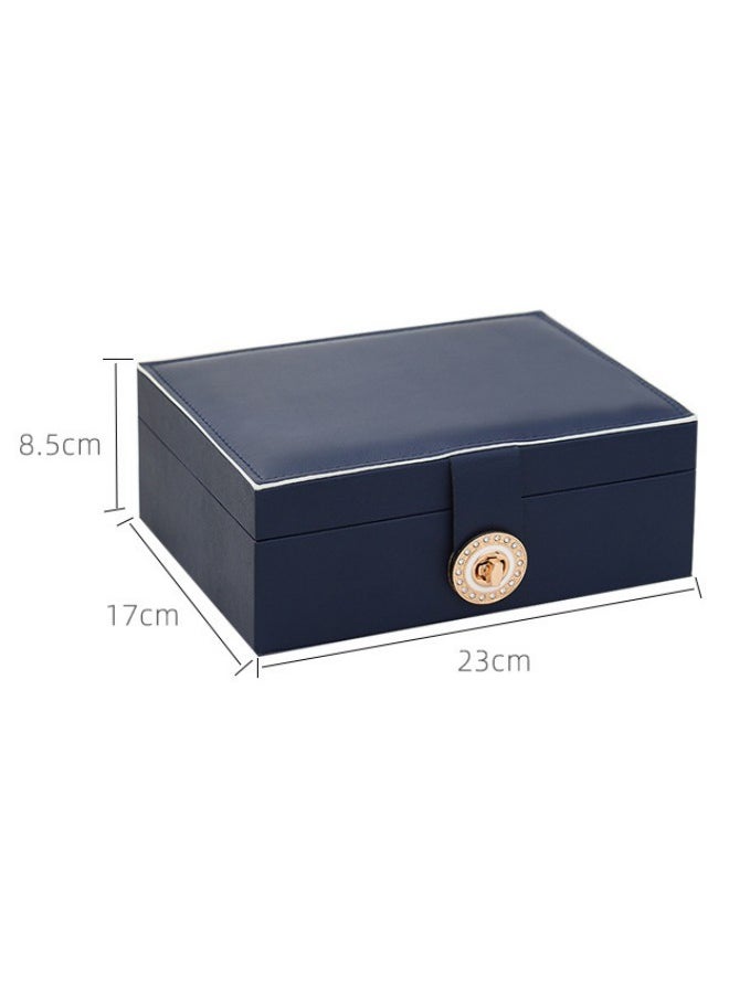 WAOKN Large-capacity Jewelry Storage Box Double-layer Jewelry Box, Women's Large Leather Jewelry Box with Two-layer Display, Suitable for Necklaces, Earrings, Bracelets and Rings (Dark Blue)  - Image 5