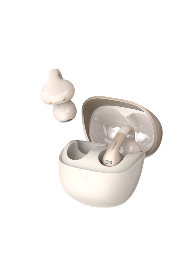 Philips TAQ2420, Earphone,True Open Ear Headphones,True Wireless Earbuds,Long Playtime, IP54 Water and Dust Proof with ANC,AI Call Noise Reduction,3D Surround Sound,Sterling Sound, Secure Fit and Comfort, For Sports, Work White white - Image 1