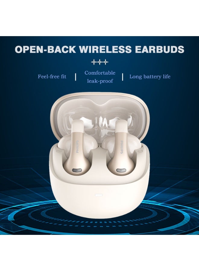 Philips TAQ2420, Earphone,True Open Ear Headphones,True Wireless Earbuds,Long Playtime, IP54 Water and Dust Proof with ANC,AI Call Noise Reduction,3D Surround Sound,Sterling Sound, Secure Fit and Comfort, For Sports, Work White white - Image 2