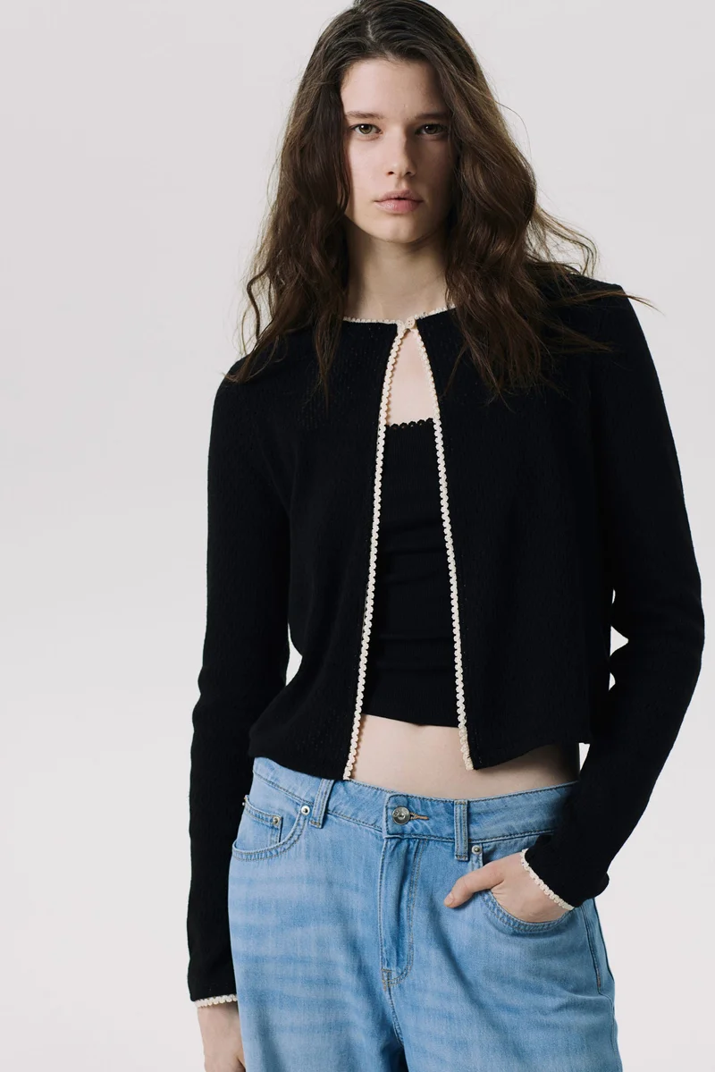 H&M Picot-trimmed pointelle-knit cardigan