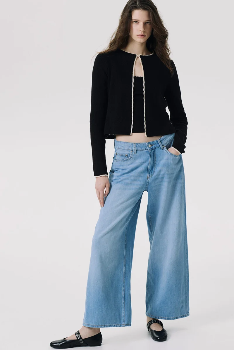 H&M Picot-trimmed pointelle-knit cardigan