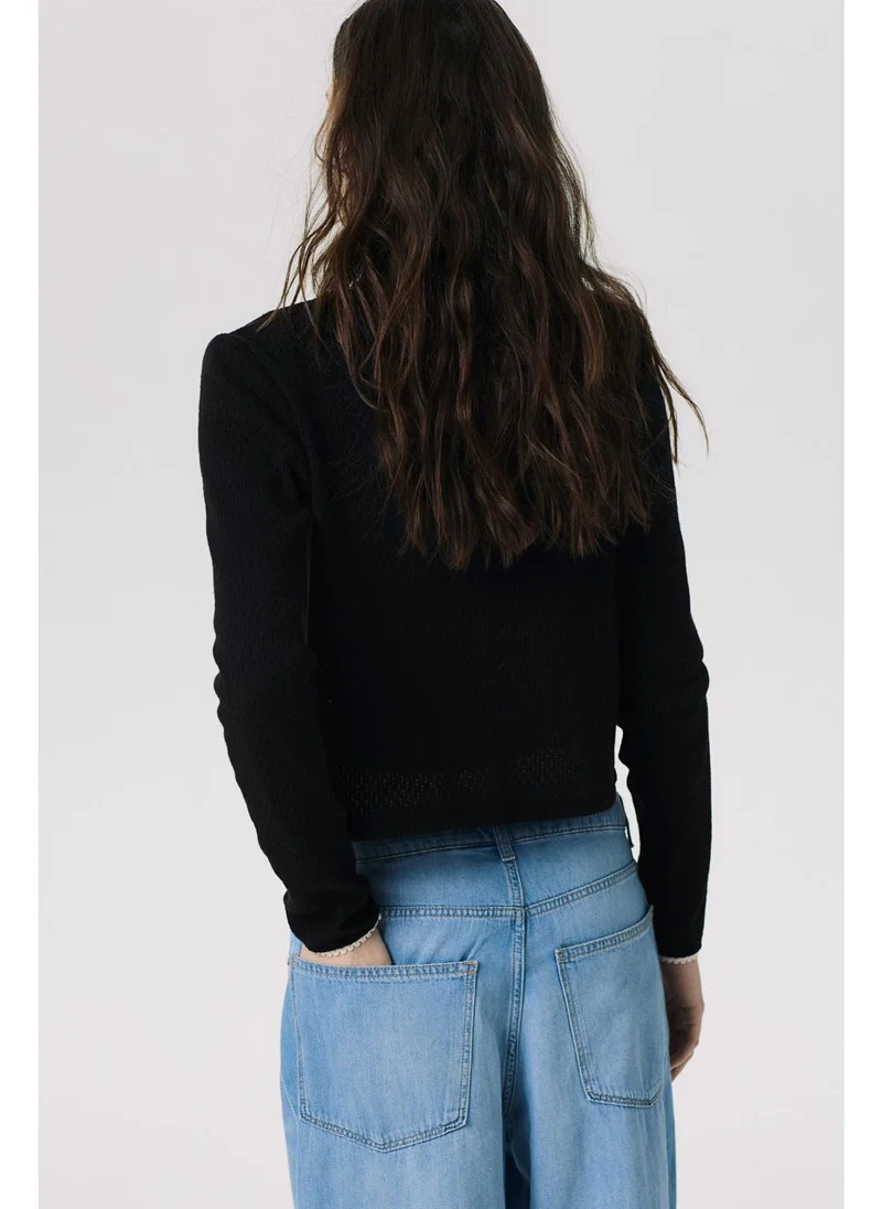 H&M Picot-trimmed pointelle-knit cardigan