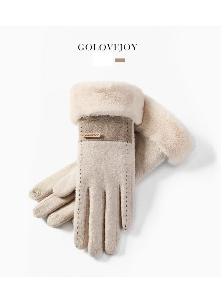 Golovejoy New Cashmere Women's Outdoor Small Fragrant Hair Thickened Warm Gloves 