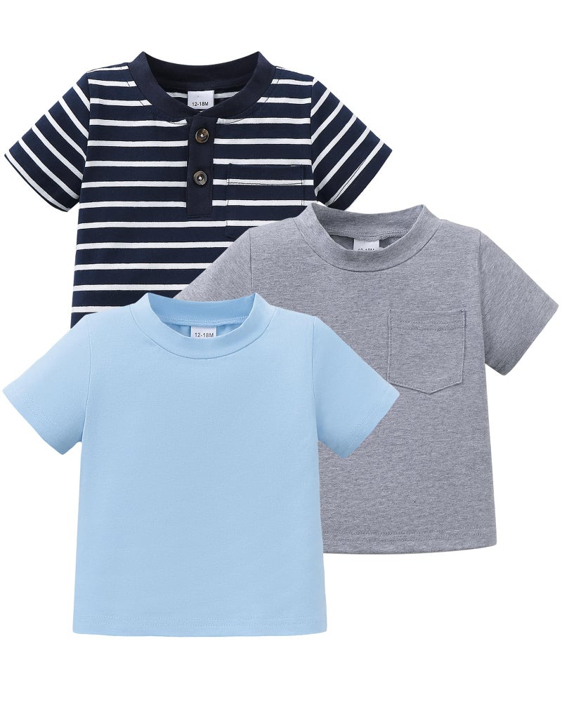 Jecson Baby Boy Summer Clothes Boys Henley Shirt 3-Pack Cotton Stretch Tops Lightweight Summer T Shirts - Image 1