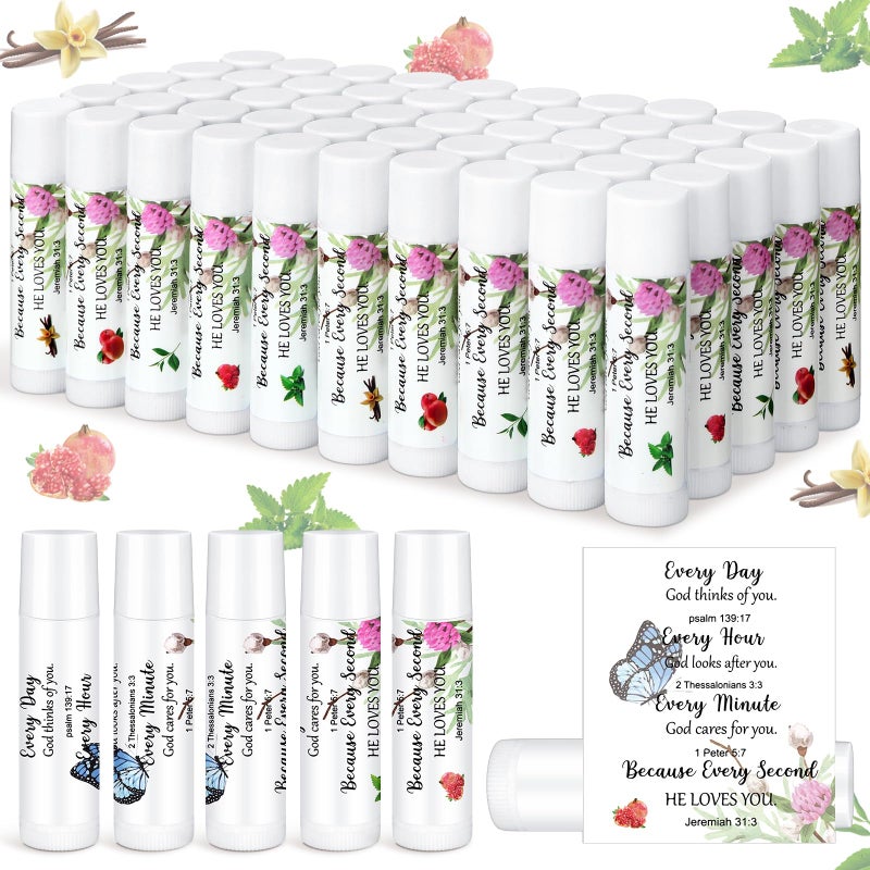 Siifert 50 Pcs Christian Lip Balm Bulk Bible Verses Lip Balm Scripture Christian Gifts for Women Faith Religious Church Party Favor Inspirational Gift for Mother Teacher Nurse Employee Coworker (Floral) - Image 1