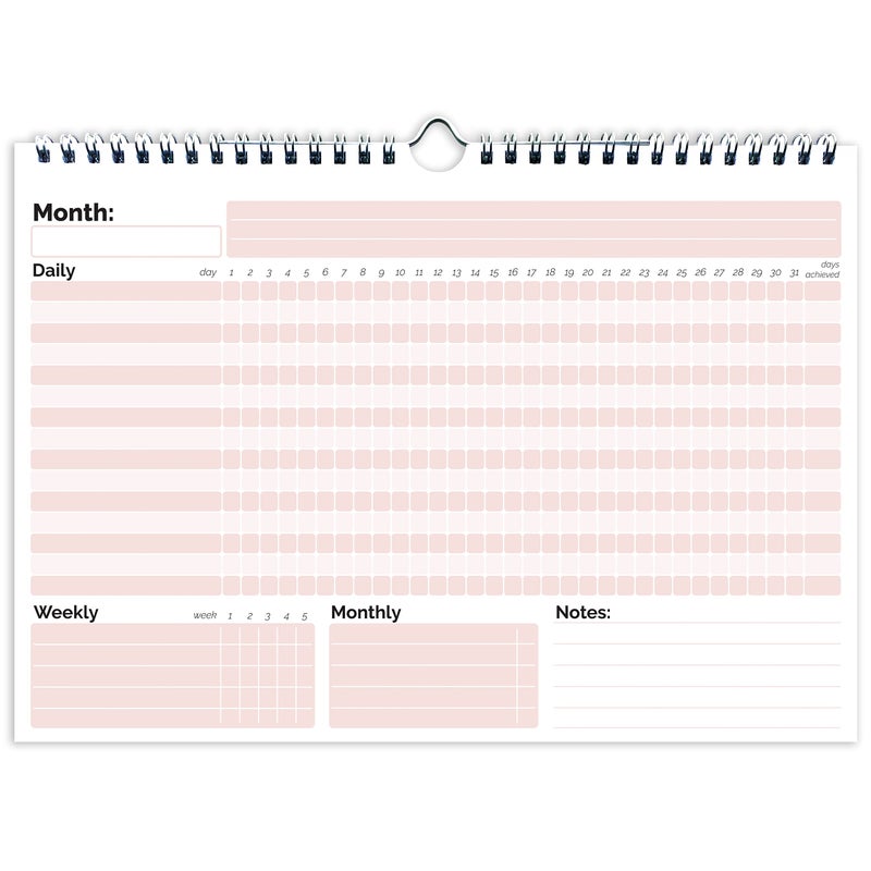 HADIGU Habit Tracker Calendar, (Undated 12 Month) with Spiral Bound and Hanger, A4 size (8.3"x11.7"), Habit Tracker Journal for Daily Weekly and Monthly Habit Tracking. - Image 1