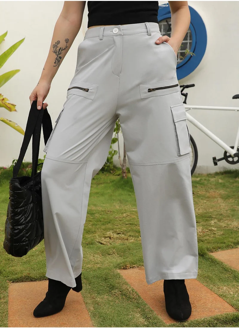 PINACOLADA Women's Moon Grey Straight Fit Cargo Trousers