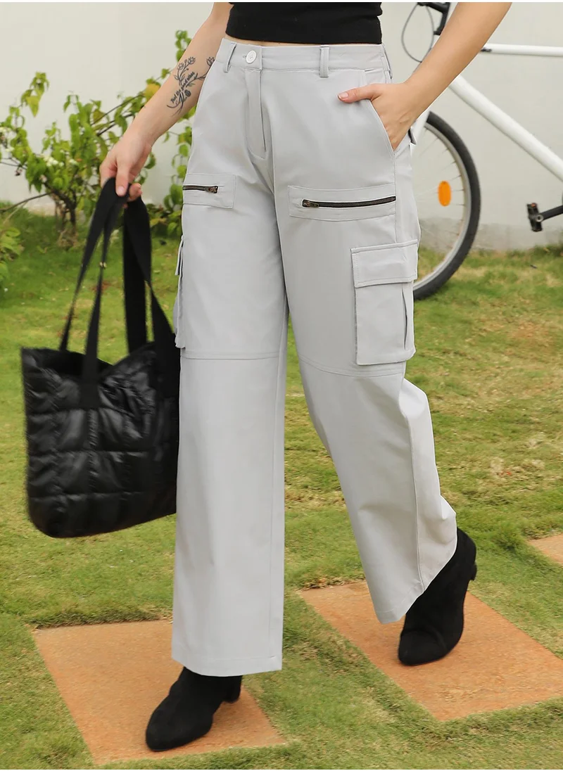 PINACOLADA Women's Moon Grey Straight Fit Cargo Trousers