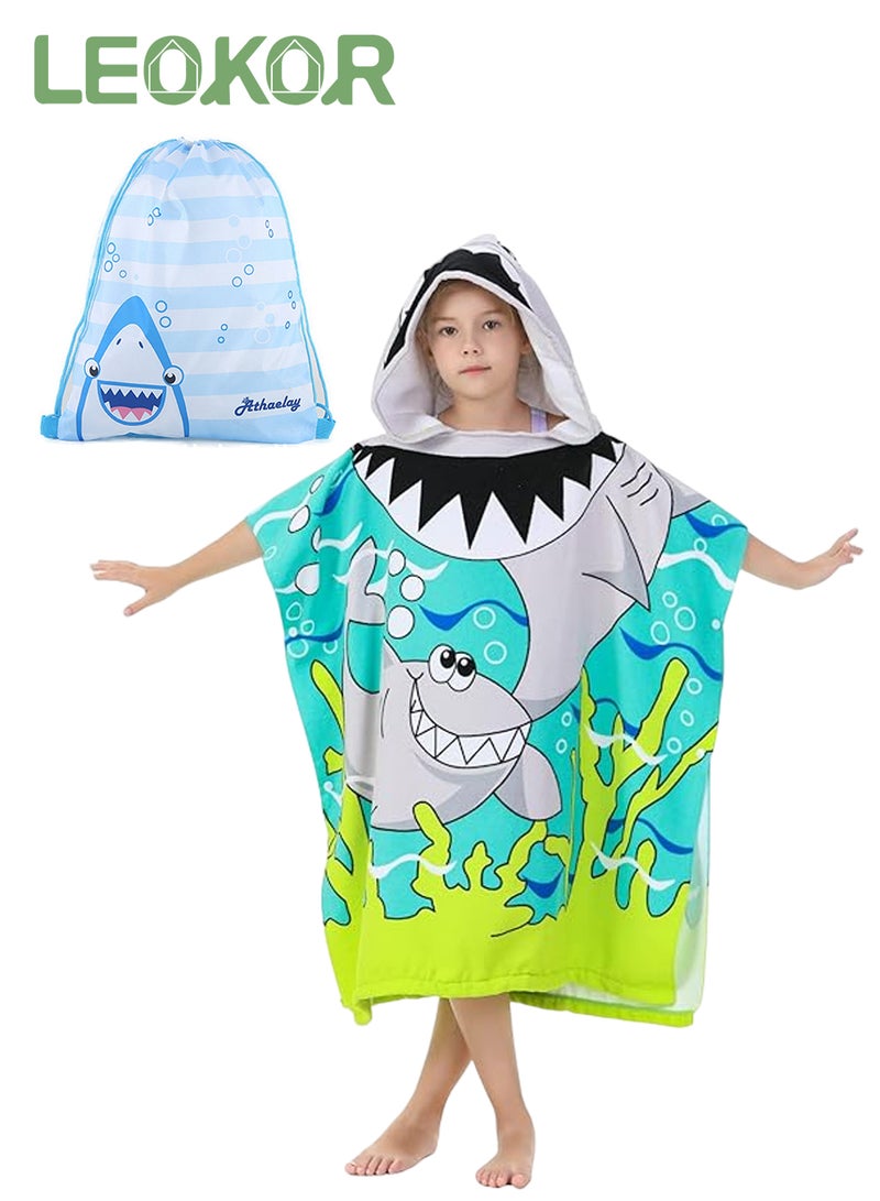 LEOKOR منشفة حمام للأطفال من سن 4 إلى 9 سنوات، منشفة حمام من الألياف الدقيقة، رداء حمام فائق النعومة، أغطية حمام سباحة للأطفال على الشاطئ مع حقيبة محمولة 70*150 سم - Image 1