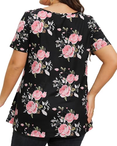 JOELLYUS Plus Size Tops for Women Tunic Floral Casual Short Sleeves T Shirts Flowy Blouses(BKPR,3XL) - Image 5