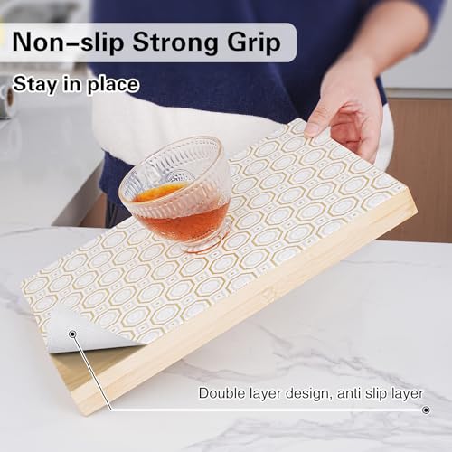 GTJ Drawer and Shelf Liner for Kitchen CabinetNonAdhesive Cabinet Liner 12in x 20FTWaterproof Shelf Paper NonSlip Mats Cupboard Liners Contact Protect DresserShelvesTableGold Octagonal - Image 3