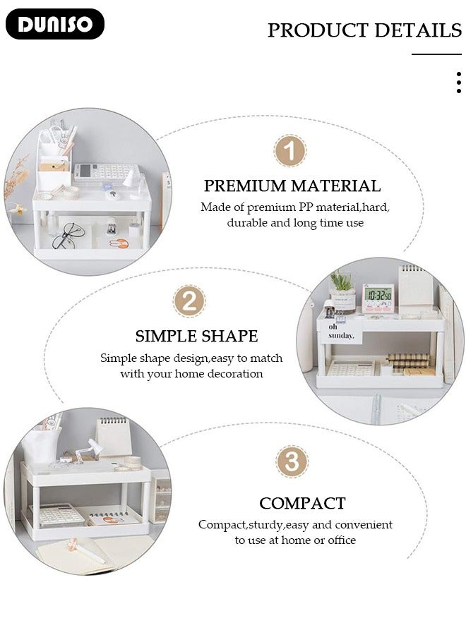 DUNISO Desktop Storage Rack, Double-Layer Cosmetic Storage Holder, Dormitory Stationery Organiser, Removable Desktop Storage Box, Table Sundries Display Shelf for Kitchen Bathroom Office Dormitory - Image 2