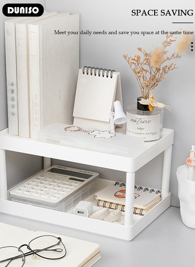 DUNISO Desktop Storage Rack, Double-Layer Cosmetic Storage Holder, Dormitory Stationery Organiser, Removable Desktop Storage Box, Table Sundries Display Shelf for Kitchen Bathroom Office Dormitory - Image 3